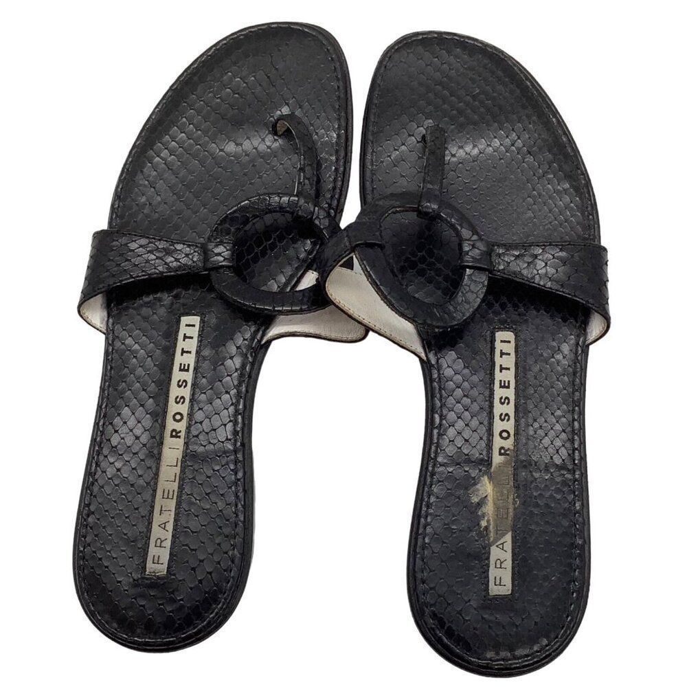 Fratelli Rossetti Thong Sandals EU 35 US 5 Black Leather Flat Flip Flops Italian - Picture 5 of 8